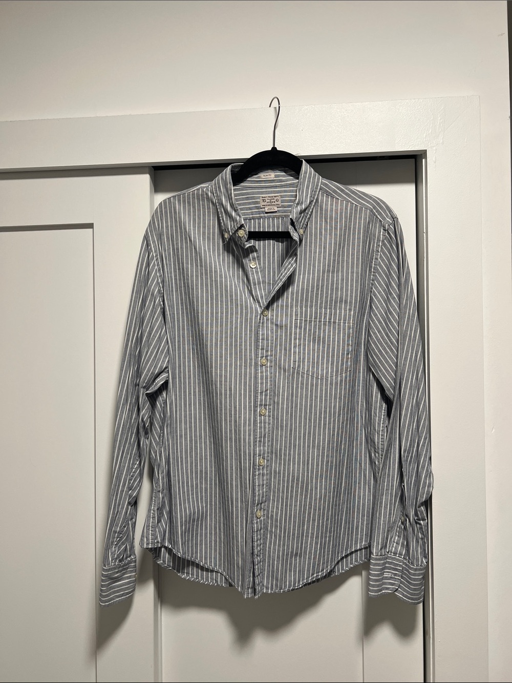 J. Crew Gray/Blue and White Vertical Stripe Button-Down Shirt